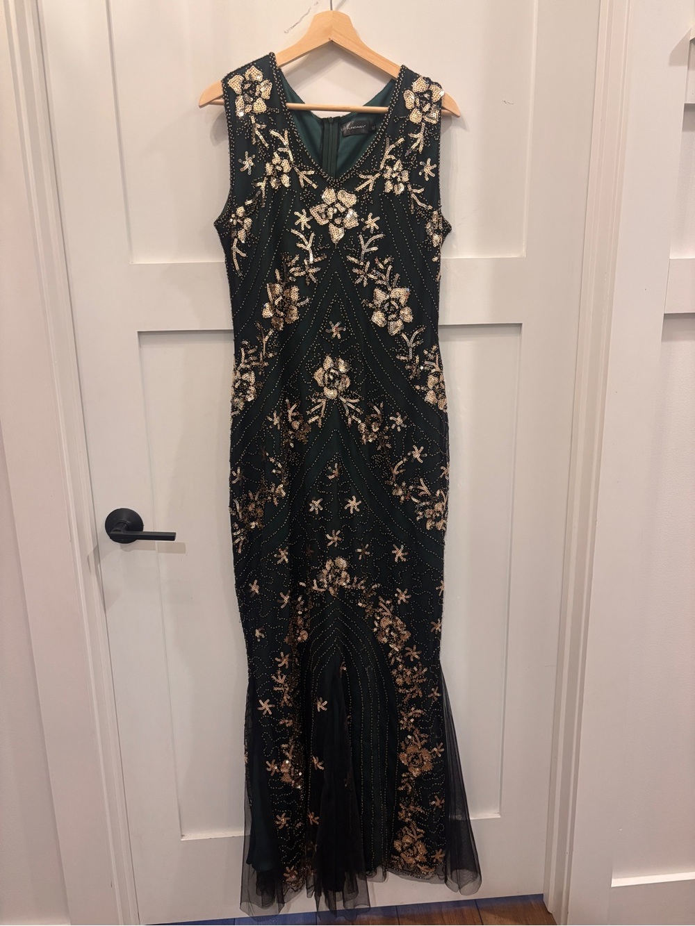 Embellished Black Floral Evening Gown for murder mystery party